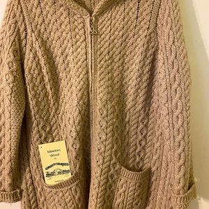 Aran Crafts Merino Wool Coatigan w/Celtic Knot Zipper Pull